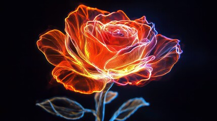 Poster - A neon rose glowing against a deep black backdrop.