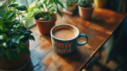 Poster - A motivational quote on a clean desk background with plants and a cup of coffee.