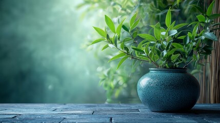 Wall Mural - Green potted plant with natural background