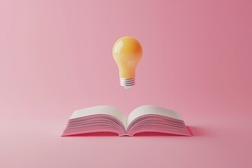 Poster - Creative inspiration concept with floating light bulb over book