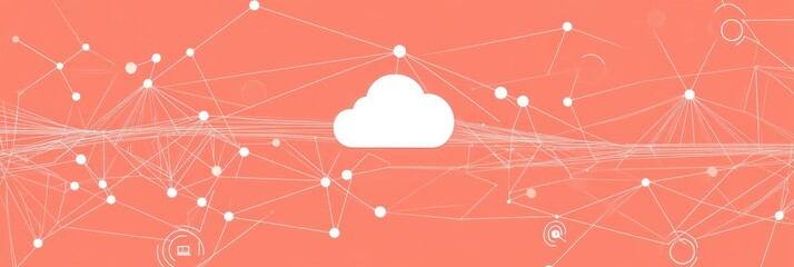 Fototapete - Central cloud icon symbolizes cloud computing services surrounded by an abstract network design, providing space for informative text. Generative AI
