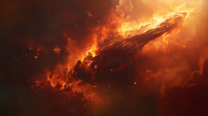 Wall Mural - Cosmic firestorm: stunning celestial display of fiery nebula in deep space. Ether. Illustration