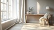 © aanupapan - Scandinavianinspired study table with a light wooden finish and minimalistic dcor The workspace includes a small potted plant a clean white desk lamp and a simple chair for a fresh calming environment