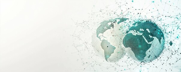 Poster - Abstract digital world map with connecting network lines