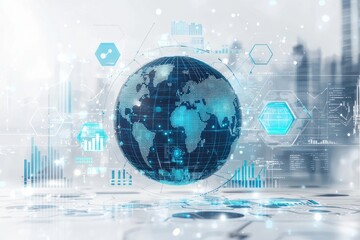Poster - Futuristic digital illustration of Earth with data visualizations