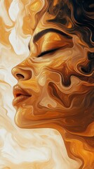 Poster - This artwork showcases a woman's profile, blending abstract forms with rich brown tones. Her serene expression invites viewers into a tranquil, imaginative world where color, Mocha Mousse