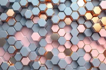 Poster - Abstract metallic hexagonal pattern with glowing gradient background