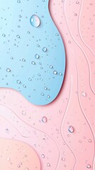 Poster - Transparent water droplets are scattered across a layered surface, creating a visually appealing abstract composition with pastel pink and blue hues