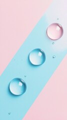 Poster - Close-up of water droplets on a surface with a gradient of pastel pink and blue, creating a visually appealing abstract composition with a focus on texture and color
