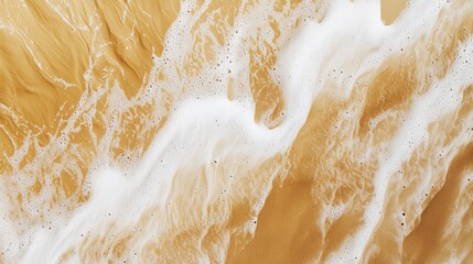 Poster - Gentle ocean waves with white foam washing over smooth golden sand creating beautiful patterns and textures, ideal for summer, travel, and nature themed backgrounds