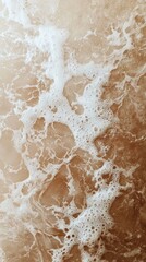 Poster - Creating intricate patterns, white sea foam washes over golden sand, revealing nature's artistry along the beach. This mesmerizing coastal scene captures the beauty of the ocean