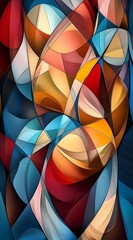 Poster - Dynamic abstract composition featuring vibrant, flowing shapes and lines in a spectrum of colors, creating a sense of movement and energy through its intricate interplay of forms