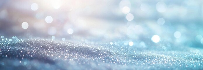 Poster - Soft bokeh lights dance above a glittering blue surface, creating a dreamy and ethereal atmosphere, perfect for backgrounds or adding a touch of magic to any project
