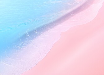 Poster - Gentle turquoise waves washing over a soft pink sand beach creating a dreamy gradient of pastel colors, perfect for summer and travel themes