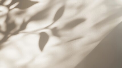 Poster - Sunlight is casting shadows of leaves and branches on a beige wall, creating an abstract and artistic background perfect for design projects or presentations