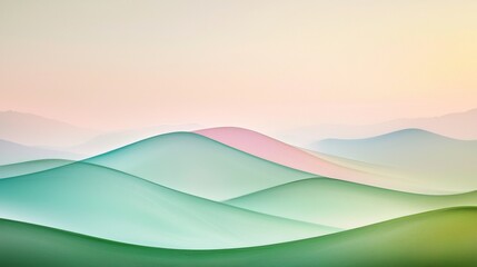 Poster - Rolling pastel-colored hills create a serene and minimalist landscape, inviting feelings of tranquility and peace while basking in the warm hues of a colorful sunset