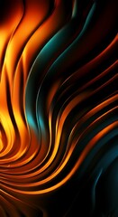 Poster - Abstract orange teal waves flow metallic shiny dark background