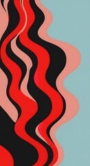 Poster - Abstract wavy design red black pink pastel curves pattern background