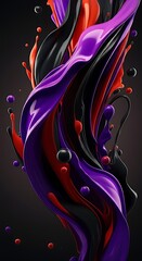 Poster - Fluid abstract background design.  Vibrant purple red black paint splashes swirl elegantly.