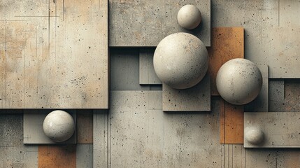 Poster - An intriguing display of overlapping geometric shapes showcases a mix of smooth spheres and angular rectangles. The muted color palette enhances the artistic appeal, revealing a symmetrical balance