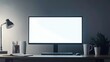 © Олег Чуприна - Modern workspace with a blank monitor and desk accessories during evening hours
