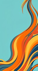 Poster - Vibrant orange teal abstract wave design colorful curved stripes pattern background
