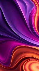Poster - Vibrant purple orange fluid waves abstract dynamic background curves colors