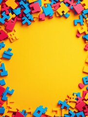 Fototapete - A vibrant yellow backdrop surrounded by colorful hashtag and like icons creates an engaging atmosphere for digital content. Generative AI