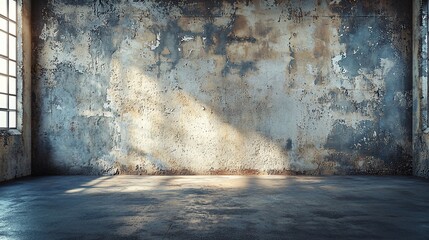 Poster - Grungy room with weathered wall, sunlight.