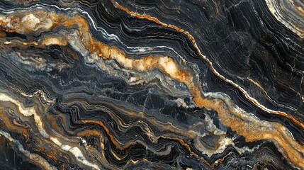 Poster - Deep ebony tones mingle with golden and white veining, creating a luxurious black granite marble backdrop that speaks of elegance and opulence. Perfect for design inspiration