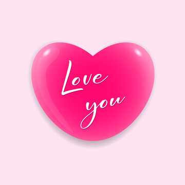 Pink 3d heart with a declaration of love. Suitable for websites, logos and Valentine's Day decoration.