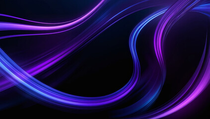 Fototapete - Vibrant purple and blue swirling lines flow gracefully across a dark background, forming an eye-catching abstract design that evokes a sense of movement and dynamism. For digital design, projects