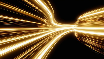 Fototapete - Bright golden light streaks flow rapidly through a dark environment, creating a dynamic sense of speed and energy while enhancing the visual depth of the scene.