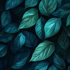 Canvas Print - Teal Green Watercolor Leaf Pattern Realistic, Painterly Background for Design, Web, or Advertising