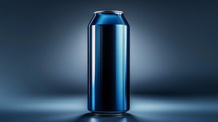 Poster - Dark Blue Aluminum Soda, Energy, Soft Drink Can Empty Packaging Mockup on Solid Background