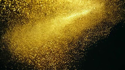 Poster - Sparkling gold dust cascades in a mesmerizing display against a dark backdrop during a creative art project. Generative AI