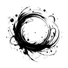 Poster - Abstract Ink Circle Design: A bold and graphic black ink circle with splatter, a minimalist and stylish design element for branding, logo, web design, and more. 