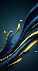 Poster - Abstract blue and yellow fluid swirls dynamic motion energy waves curves