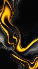 Poster - Abstract liquid marble background swirling yellow and black waves elegant texture