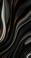 Poster - Dark abstract background swirling metallic grey silver and gold waves