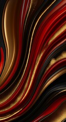 Poster - Elegant abstract waves red black gold metallic shiny luxury curves