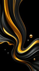 Poster - Elegant fluid black and gold metallic waves abstract luxury design shiny curves