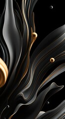 Poster - Elegant liquid gold and black abstract waves luxury 3D background