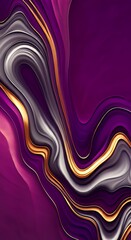 Poster - Elegant liquid marble abstract design.  Purple gold waves curve in luxurious texture background.