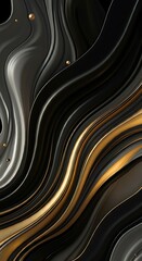 Poster - Elegant metallic waves abstract luxury background  black gold texture design