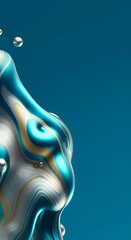Poster - Glossy teal liquid swirls abstract marble metallic gold silver shiny beauty