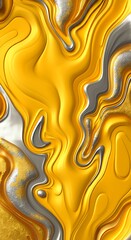 Poster - Liquid gold yellow silver grey abstract waves marble texture background