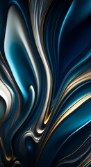 Poster - Serene blue gold silver swirls liquid marble abstract art texture background paint.