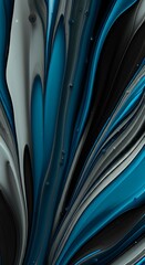 Poster - Stunning fluid art abstract swirls of blue grey and black acrylic paint liquid marbling color mixing