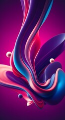 Poster - Vibrant colorful liquid curves flow dynamically swirling spheres abstract purple design.